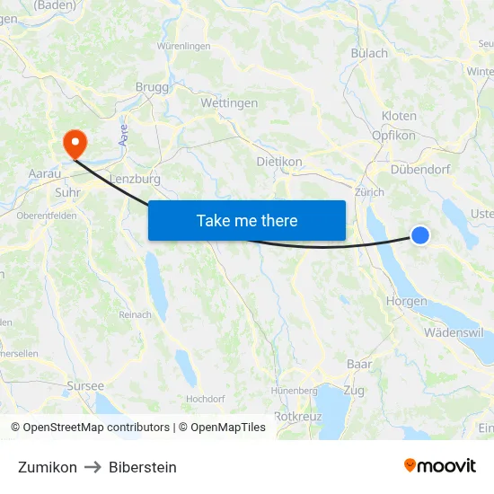 Zumikon to Biberstein map