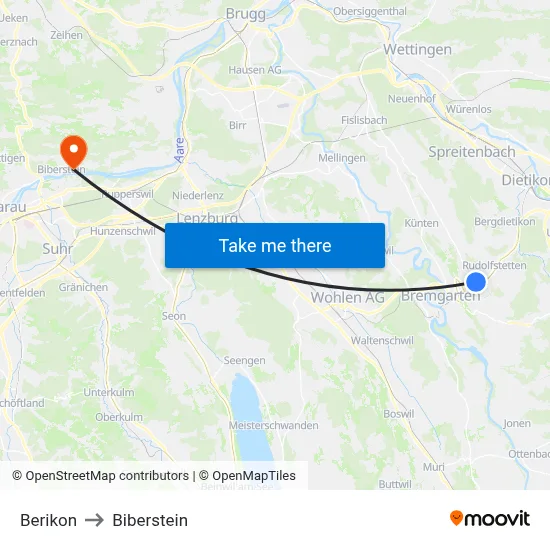 Berikon to Biberstein map