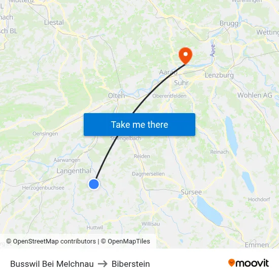 Busswil Bei Melchnau to Biberstein map