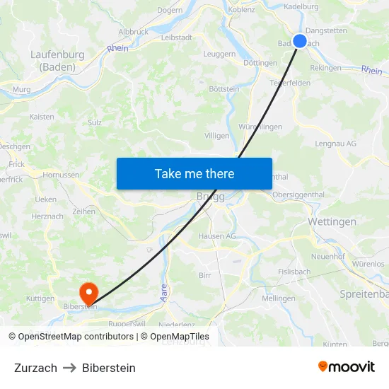 Zurzach to Biberstein map