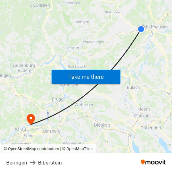 Beringen to Biberstein map