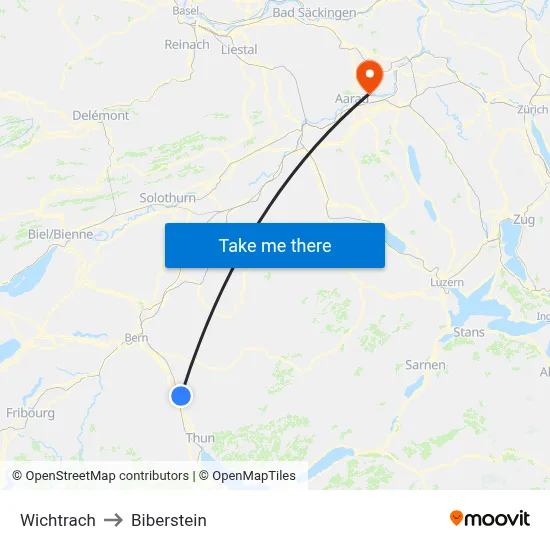 Wichtrach to Biberstein map