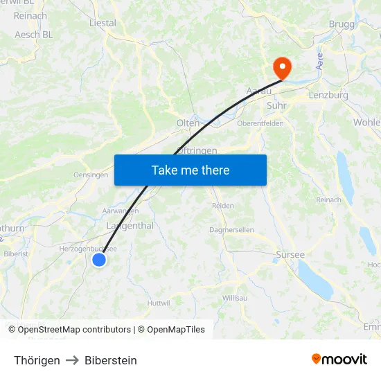 Thörigen to Biberstein map