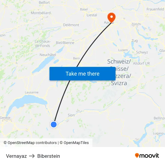 Vernayaz to Biberstein map