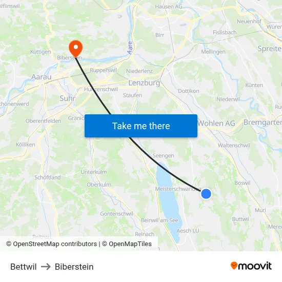 Bettwil to Biberstein map