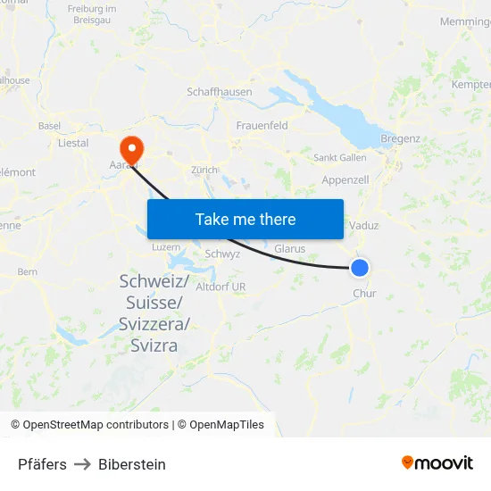Pfäfers to Biberstein map