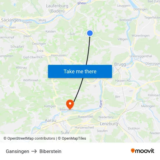 Gansingen to Biberstein map