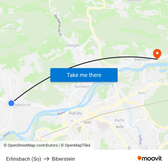 Erlinsbach (So) to Biberstein map