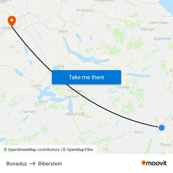 Bonaduz to Biberstein map