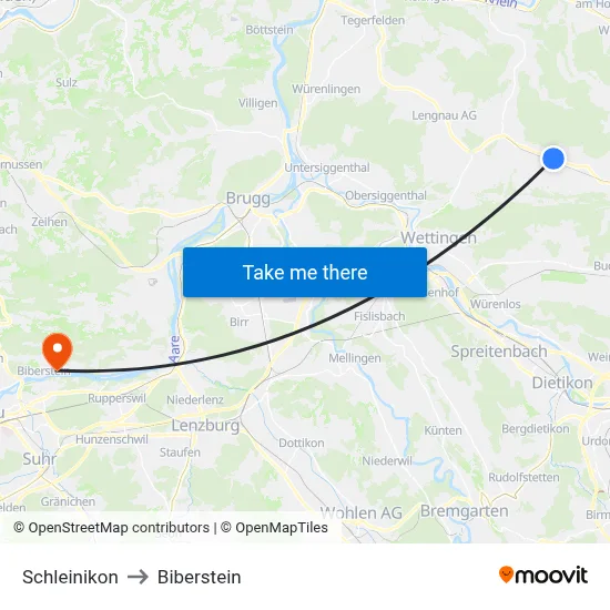 Schleinikon to Biberstein map