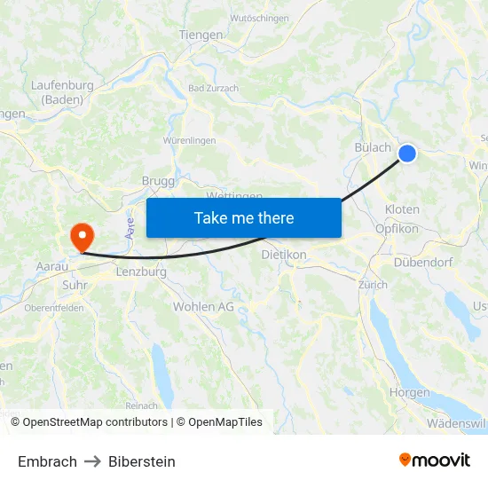 Embrach to Biberstein map