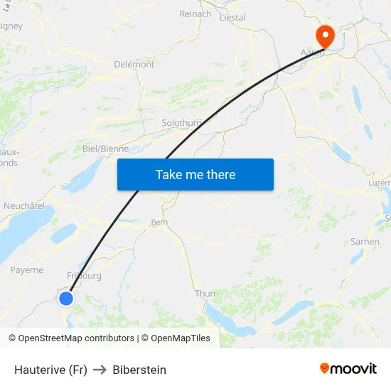 Hauterive (Fr) to Biberstein map