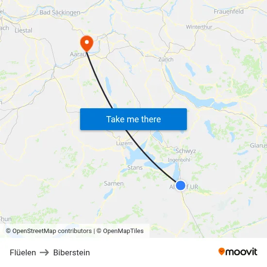 Flüelen to Biberstein map