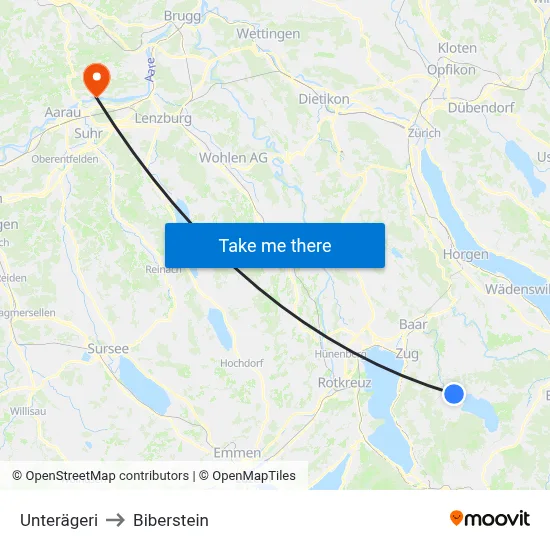 Unterägeri to Biberstein map