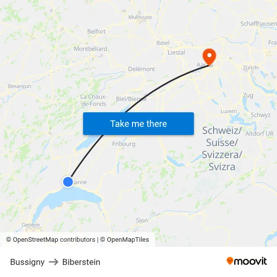 Bussigny to Biberstein map