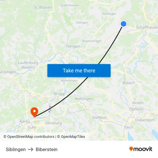 Siblingen to Biberstein map