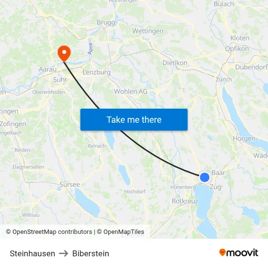 Steinhausen to Biberstein map