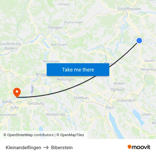 Kleinandelfingen to Biberstein map