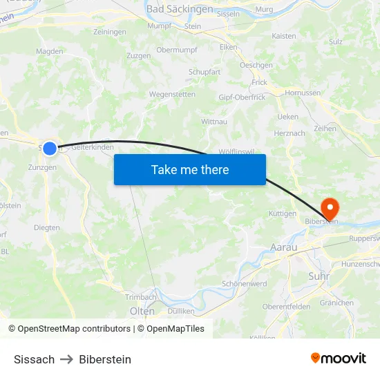 Sissach to Biberstein map