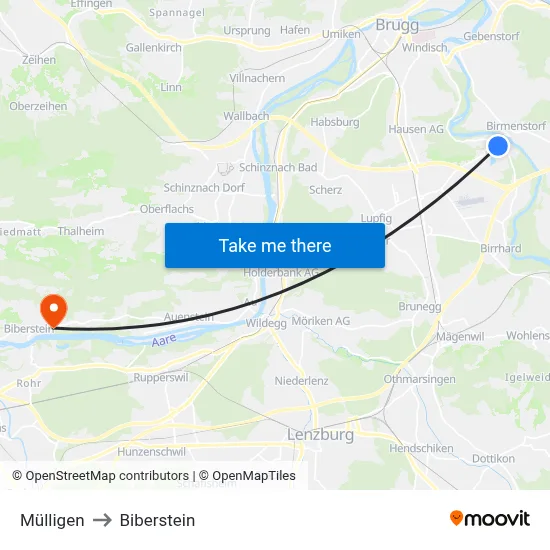 Mülligen to Biberstein map
