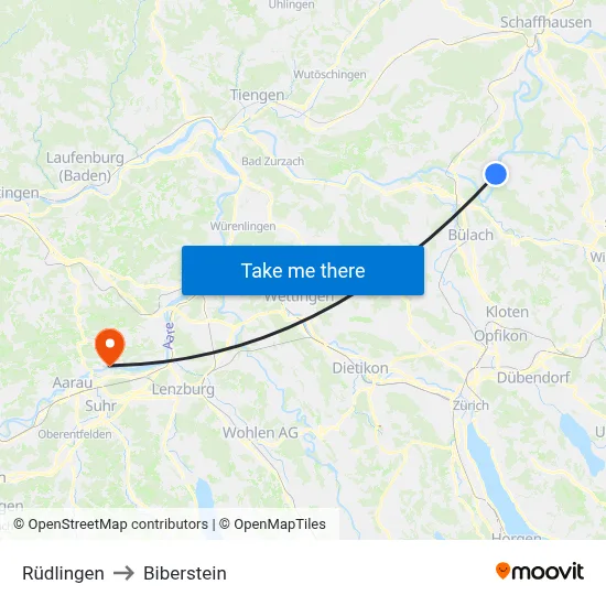 Rüdlingen to Biberstein map