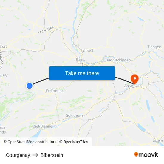Courgenay to Biberstein map