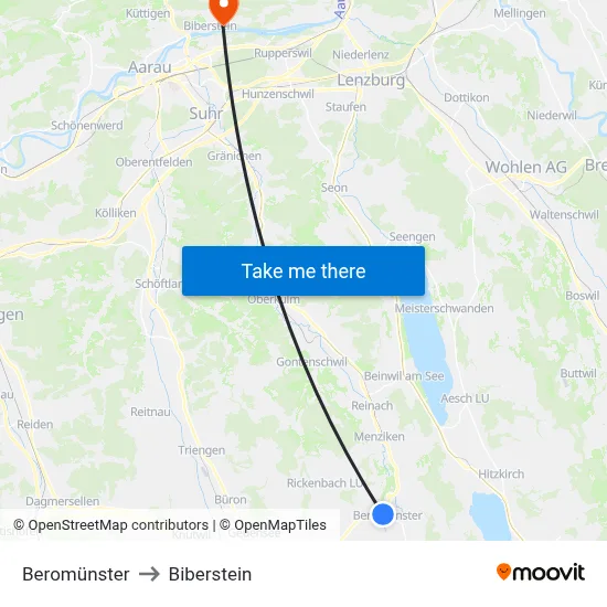 Beromünster to Biberstein map