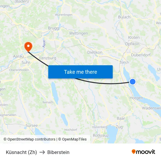 Küsnacht (Zh) to Biberstein map