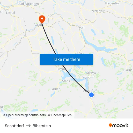 Schattdorf to Biberstein map
