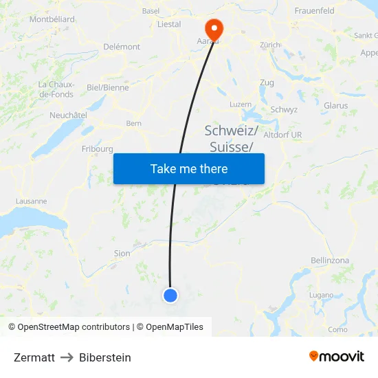 Zermatt to Biberstein map