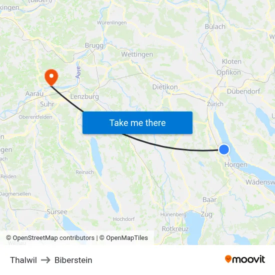 Thalwil to Biberstein map