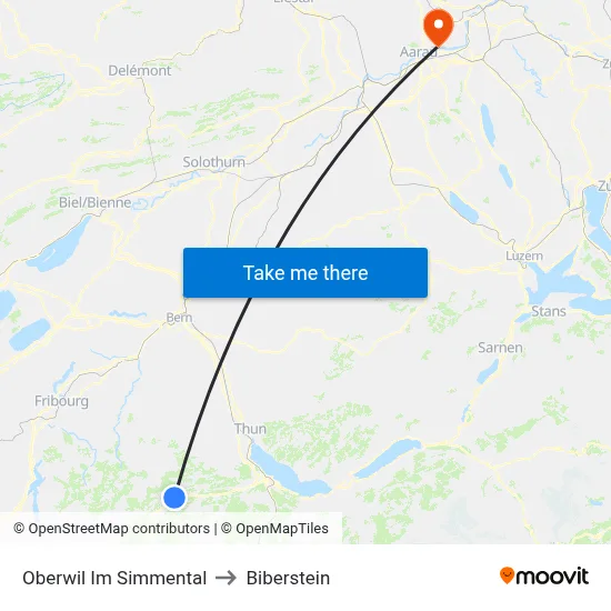 Oberwil Im Simmental to Biberstein map