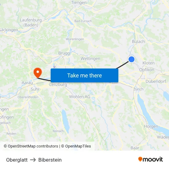 Oberglatt to Biberstein map