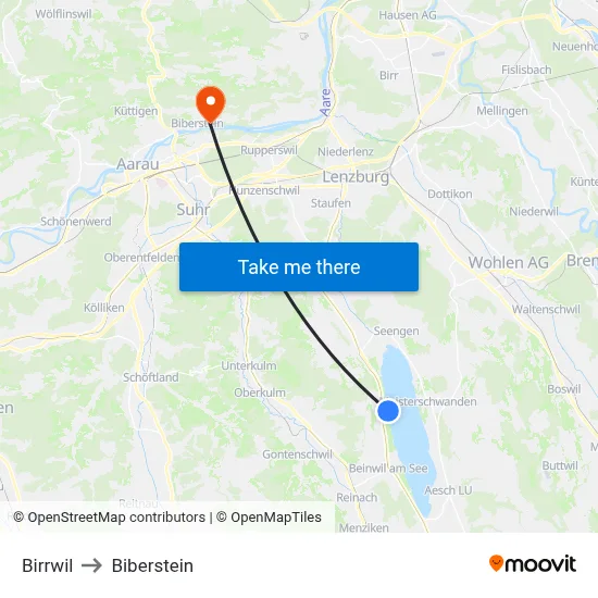 Birrwil to Biberstein map