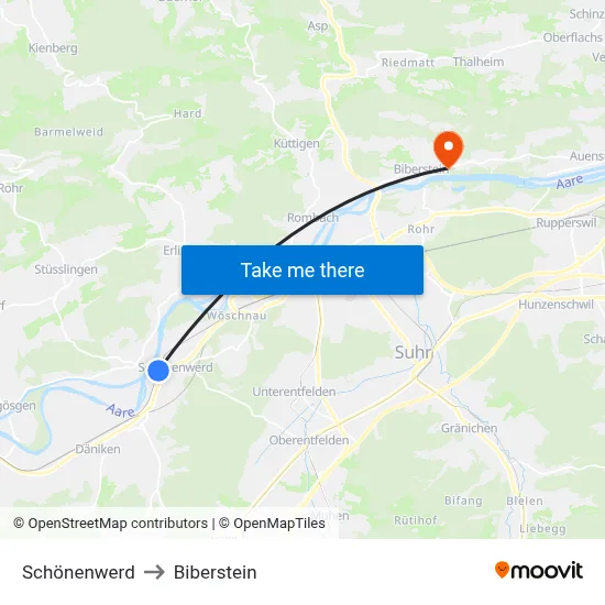 Schönenwerd to Biberstein map