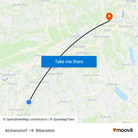 Alchenstorf to Biberstein map