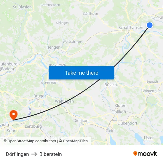 Dörflingen to Biberstein map