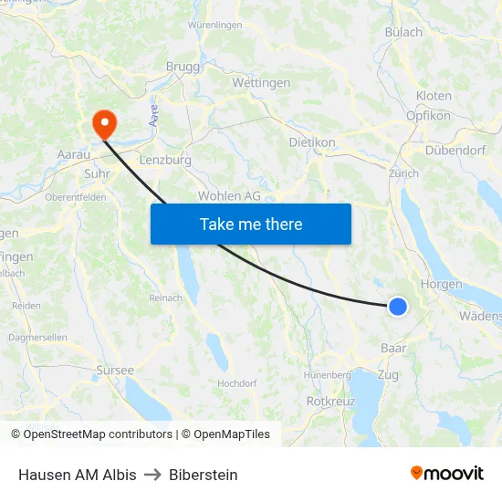 Hausen AM Albis to Biberstein map