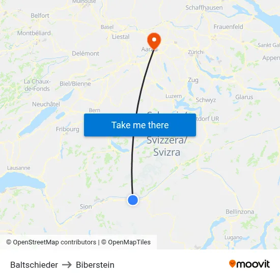 Baltschieder to Biberstein map