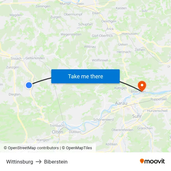 Wittinsburg to Biberstein map