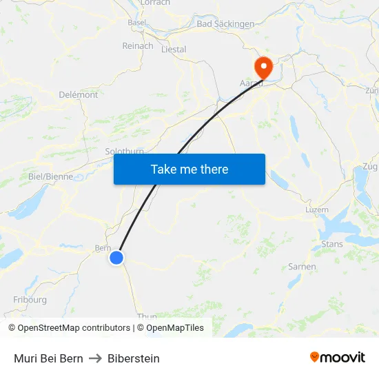 Muri Bei Bern to Biberstein map