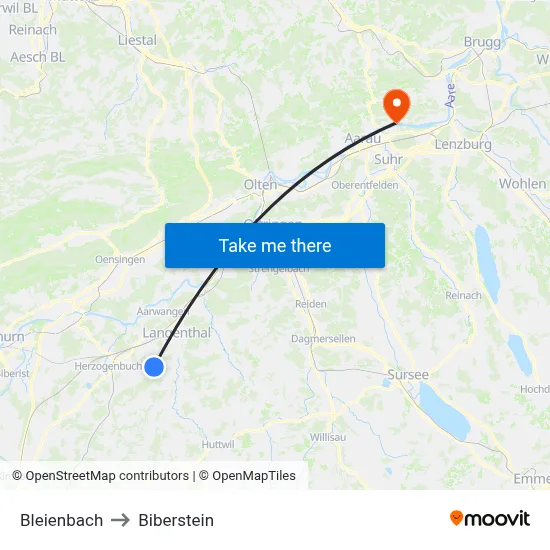 Bleienbach to Biberstein map