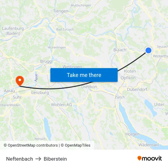 Neftenbach to Biberstein map