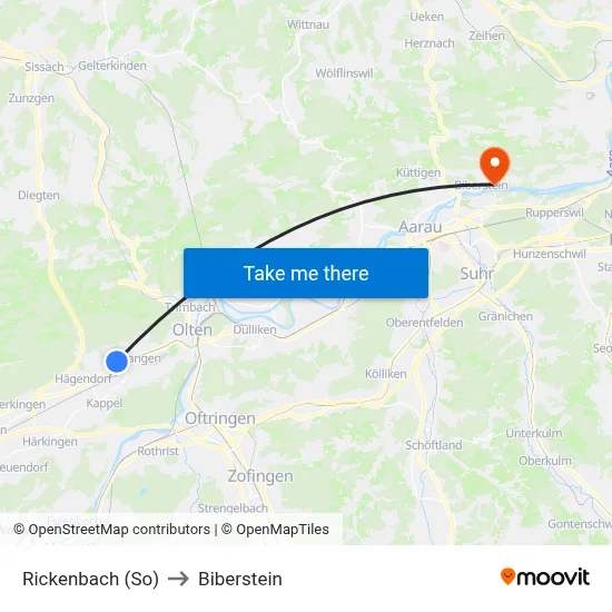 Rickenbach (So) to Biberstein map