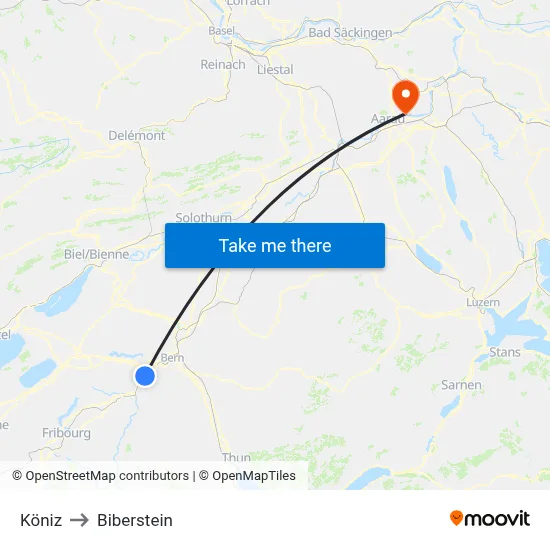 Köniz to Biberstein map