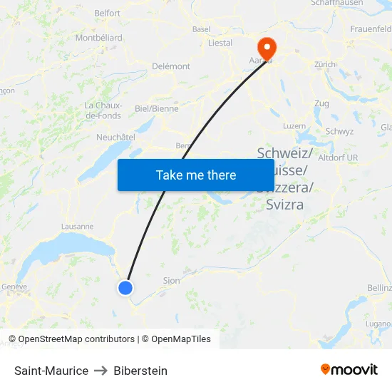 Saint-Maurice to Biberstein map