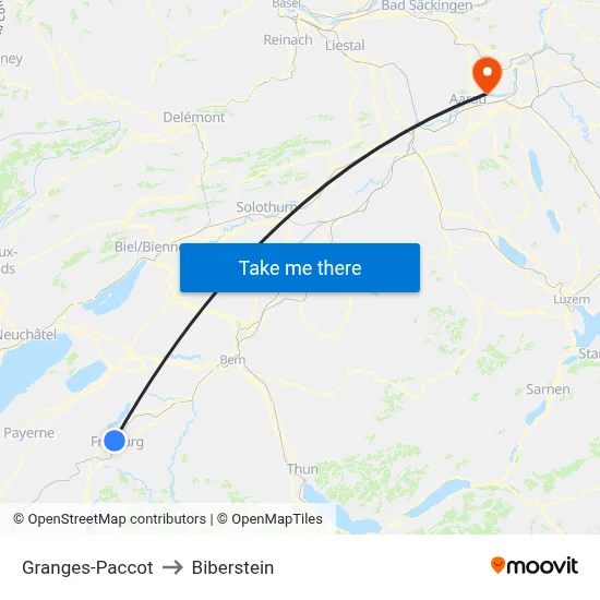 Granges-Paccot to Biberstein map