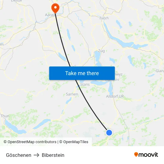 Göschenen to Biberstein map