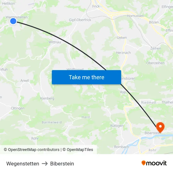 Wegenstetten to Biberstein map