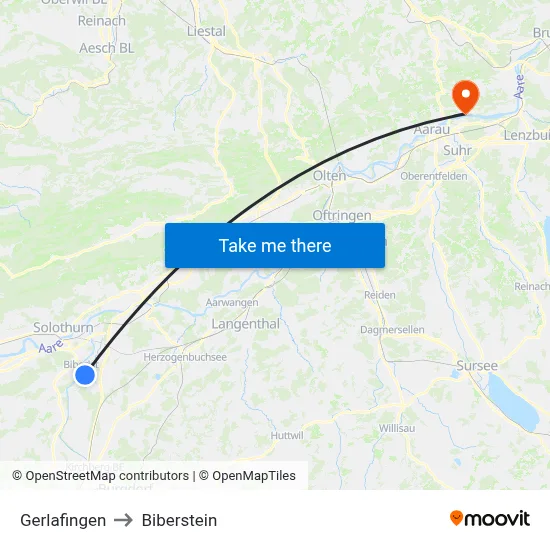 Gerlafingen to Biberstein map